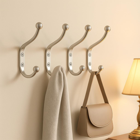 suporturi si accesorii baie - Carlige arginti din otel inoxidabil pentru baie, hol, bucatarie, 4 bucati cu accesorii