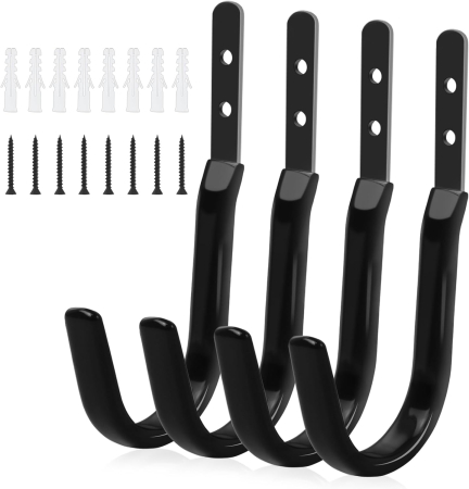 ACCESORII BAIE - Carlige negre universale din otel inoxidabil, 4 bucati cu accesorii
