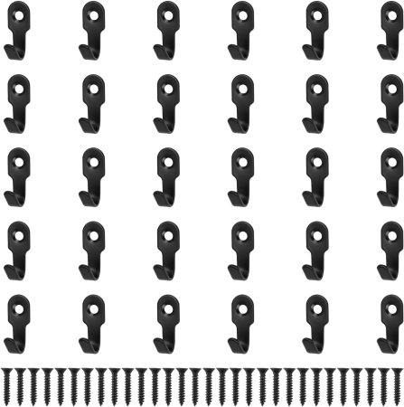 suporturi si accesorii baie - Carlige negre mici din otel inoxidabil cu suruburi, set 30 bucati
