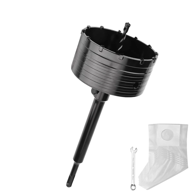 Seturi si accesorii pentru gaurit si insurubat - Carota pentru beton 110 mm dinți XXL, negru cu extensie SDS plus de 220 mm și burghiu central cu 4 caneluri 8x110 mm