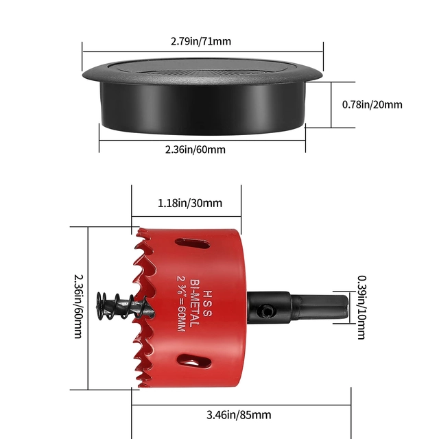 Carota pentru lemn si metal de 60mm cu 10 treceri negre de cabluri [1]