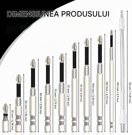 Set 10 Biți Șurubelniță K5 Phillips, Magnetici, Antiderapanți, Hex 1/4” [1]