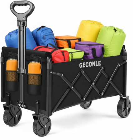 Carucioare pentru cumparaturi - Cărucior Pliabil de gradina GECONLE, 100 L, Capacitate 100 kg, Roți 360°, Negru