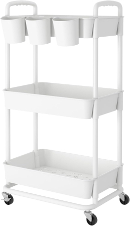 ORGANIZARE SPATIU - Carucior de depozitare alb cu 3 polite pentru baie, bucatarie 28x40x80 cm