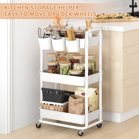 Carucior de depozitare alb cu 3 polite pentru baie, bucatarie 28x40x80 cm [2]