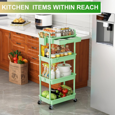 Carucior de depozitare verde cu 4 polite pentru baie, bucatarie 38,5x27x105 cm [6]