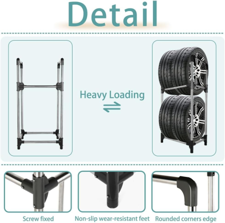 Raft demontabil pe 2 niveluri pentru depozitare 4 anvelope, 57.2x37.3x114.6cm [4]