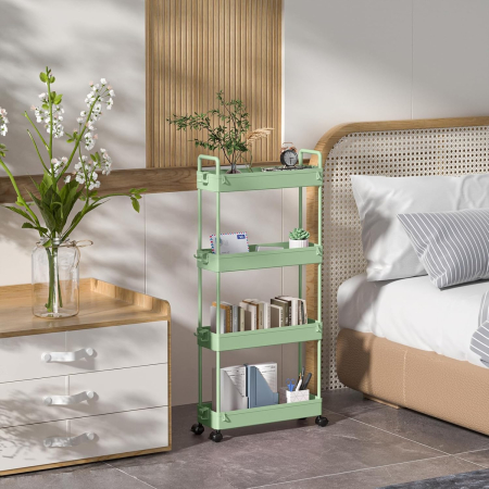 Carucior de depozitare verde cu 4 polite pentru baie, bucatarie 104.5x40x12.1 cm [5]