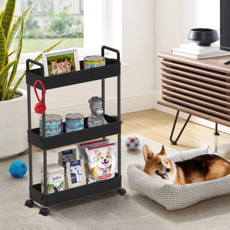 Carucior de depozitare negru cu 3 polite pentru baie, bucatarie 39x12x67 cm [6]