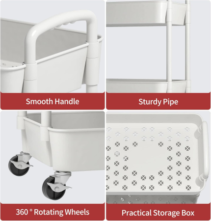 Carucior de depozitare alb cu 3 polite pentru baie, bucatarie 76x39x29 cm [1]