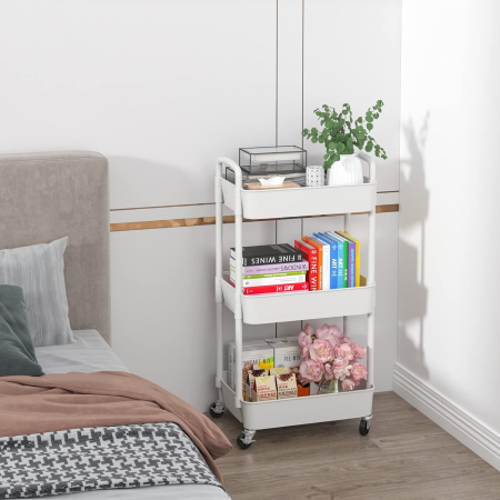 Carucior de depozitare alb cu 3 polite pentru baie, bucatarie 76x39x29 cm [3]