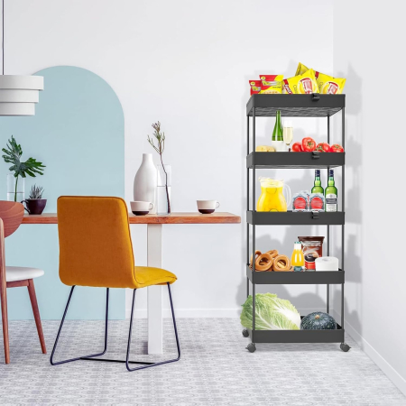 Carucior de depozitare negru cu 5 polite pentru baie, bucatarie 112x40x22 cm [4]