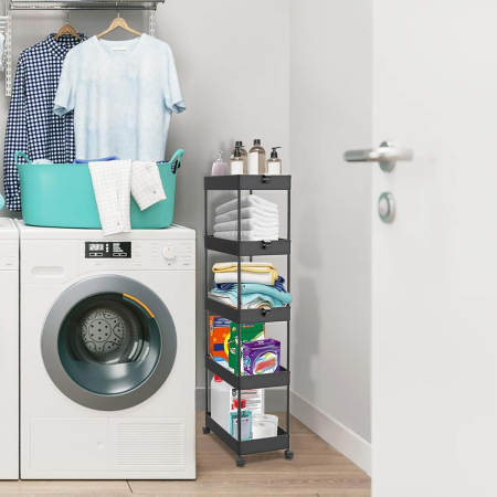 Carucior de depozitare negru cu 5 polite pentru baie, bucatarie 112x40x22 cm [1]