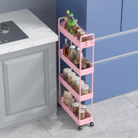 Carucior de depozitare roz cu 4 polite pentru baie, bucatarie 104.5x40x12.1 cm [2]