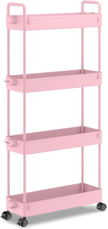 ORGANIZARE SPATIU - Carucior de depozitare roz cu 4 polite pentru baie, bucatarie 104.5x40x12.1 cm