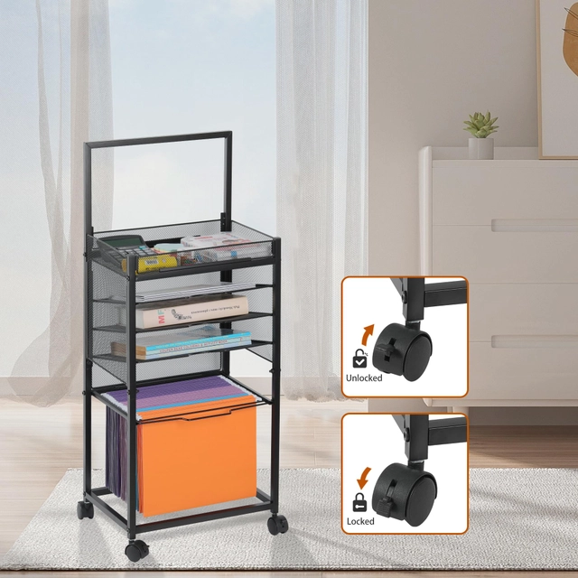 Carucior din otel pentru acte, pe roti, cu 5 niveluri, negru, 25.4 x 50,8 x 76.2 cm; 4 kg [3]