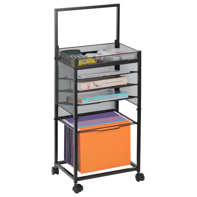 ORGANIZARE SPATIU - Carucior din otel pentru acte, pe roti, cu 5 niveluri, negru, 25.4 x 50,8 x 76.2 cm; 4 kg