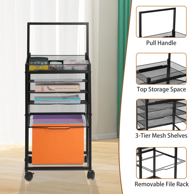 Carucior din otel pentru acte, pe roti, cu 5 niveluri, negru, 25.4 x 50,8 x 76.2 cm; 4 kg [1]