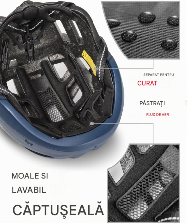 Cască Bicicletă Adulți MTB, 59-63 cm, 21 Ventilații, Ochelari Magnetici, LED Spate, XL [7]