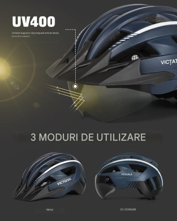 Cască Bicicletă Adulți MTB, 59-63 cm, 21 Ventilații, Ochelari Magnetici, LED Spate, XL [1]