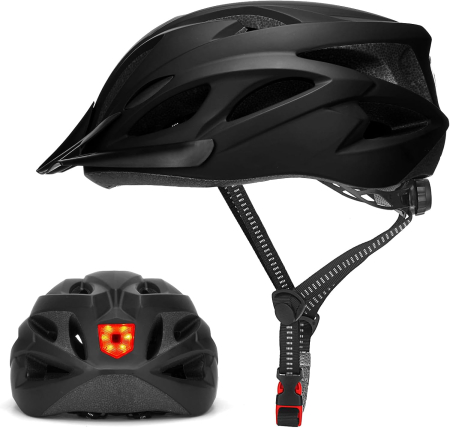 Echipamente de protectie copii - Cască Bicicletă cu LED, 56-62 cm, 220 g, 18 Ventilații, Vizieră Detașabilă