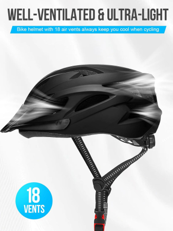 Cască Bicicletă cu LED, 56-62 cm, 220 g, 18 Ventilații, Vizieră Detașabilă [4]