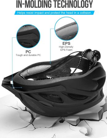 Cască Bicicletă cu LED, 56-62 cm, 220 g, 18 Ventilații, Vizieră Detașabilă [3]