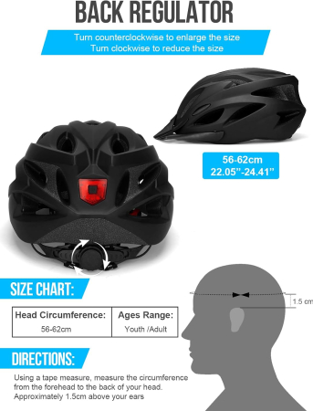 Cască Bicicletă cu LED, 56-62 cm, 220 g, 18 Ventilații, Vizieră Detașabilă [5]