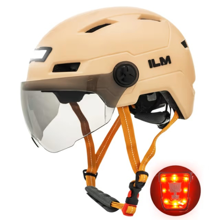 ACCESORII NOU NASCUTI - Casca crem de bicicletă pentru adulti, reglabilă, iluminata fata/spate, marime S-M