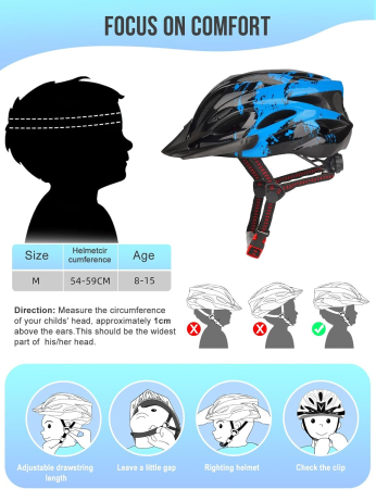 Casca de bicicletă pentru copii reglabilă, negru/albastru, marime M (54–59 cm) [5]