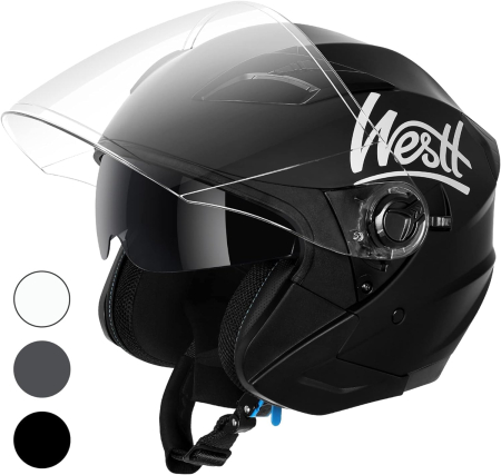 Echipamente de protectie copii - Cască Moto Jet Westt Classic, Open Face, Vizieră Solară, ECE 22.05, L 57-58 cm