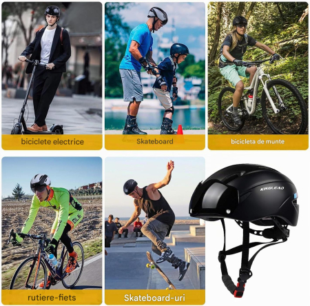 Cască neagra Bicicletă pentru Adulți, MTB/Road, CE, Vizieră Magnetică Detașabilă UV400, Reglabilă 57-61 cm, 7 Ventilații, 230 g [5]