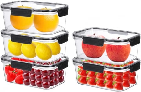 CUTII ALIMENTARE - Caserole 5x1100ml, cu capace pentru pastrat alimente- set 11 bucati