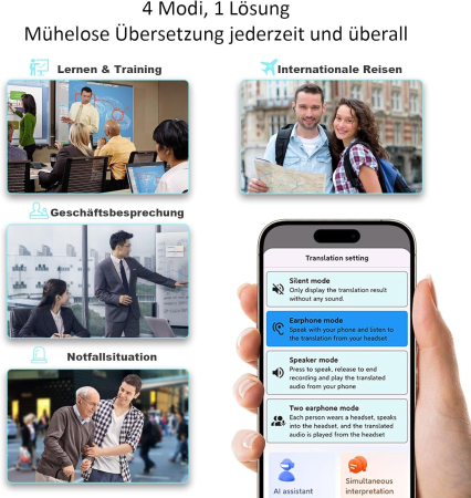 Căști fără fir Bluetooth cu traducător AI, traducere instantanee în 143 de limbi/42 de ore de redare [1]