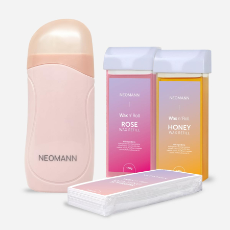 Accesorii depilare - Kit Epilare cu Ceară Roll-On pentru Femei, Încălzitor Ceară cu 2 Rezerve, 50 Benzi Epilatoare și 6 Tratamente Post-Epilare