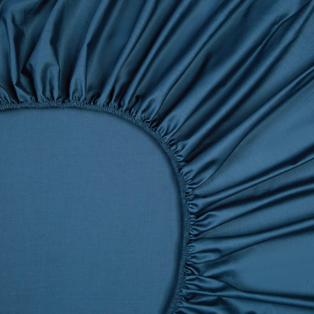 Cearceaf de pat, albastru mătase, satin lucios, 200x200x25 cm [6]