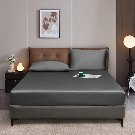 lenjerie pat - Cearsaf de pat gri, cu fermoar, 180x200 cm + inaltimea bazei 25-30 cm