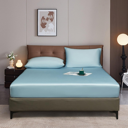 lenjerie pat - Cearsaf de pat bleu, cu elastic, 180x200 cm + inaltimea bazei 25-30 cm