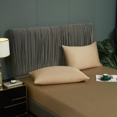 Cearsaf de pat gri, cu elastic, 180x200 cm + inaltimea bazei 25-30 cm, gold/kaki [3]