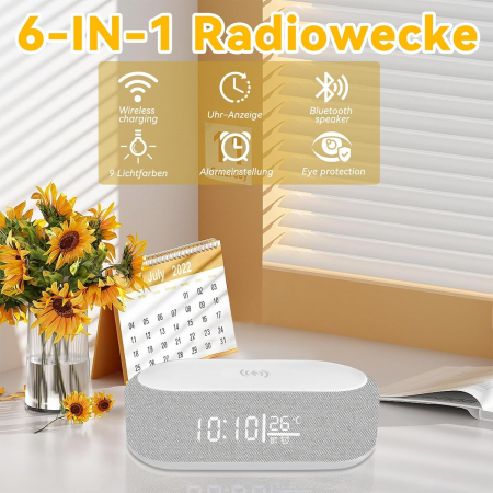 Ceas cu alarmă digital, încărcare fără fir 15W pentru iPhone/Samsung, difuzor Bluetooth, luminozitate reglabilă în 9 culori, afișaj cu temperatură [1]