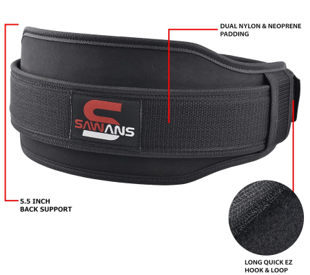 Centura de mijloc pentru ridicat greutati, dublă rezistență neopren 14 cm sprijin, neagra, L [6]