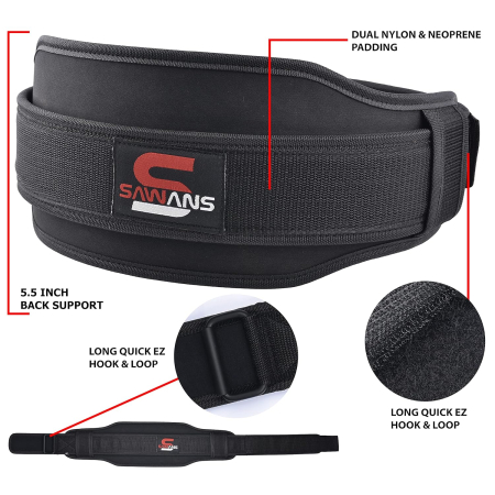 Centura de mijloc pentru ridicat greutati, dublă rezistență neopren 14 cm sprijin, neagra, XL [1]