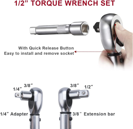 Cheie dinamometrica 20-140 Nm, eroare ± 3%,patrat 3/8", adaptoare 1/2" si 1/4", tubulare cadou [4]