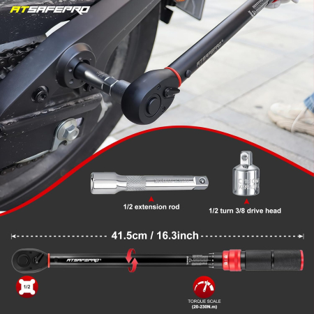 Cheie Dinamometrică 1/2", 20-230 Nm, Precizie ±3%, Reversibilă, Set 3 Piese [1]