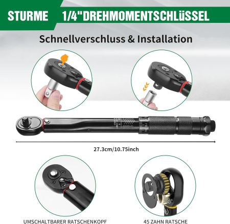 Cheie dinamometrica 5-25 Nm, eroare ± 3%,patrat 1/4", clichet 45 dinți [4]