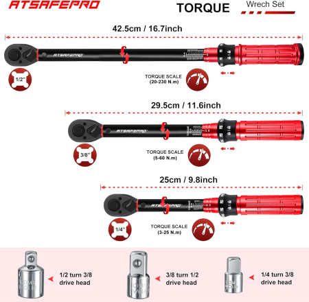 Set de Chei dinamometrice 1/4" 3/8" 1/2" – 3-25NM, 5-60NM, 20-230NM [1]
