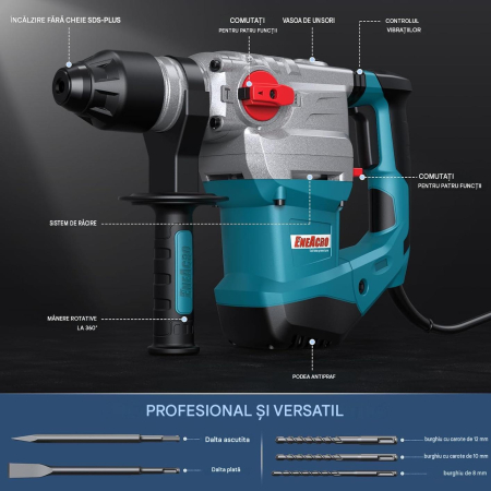 Ciocan Rotopercutor ENEACRO SDS-Plus, 1500W, 7J, 4 Funcții, Găurire Beton 32 mm [1]