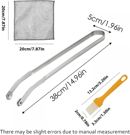 Cleste gratar din inox 38 cm, cu laveta si pensula [4]
