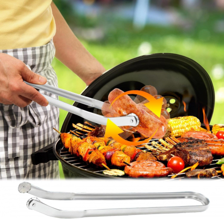 Cleste gratar din inox 38 cm, cu laveta si pensula [3]