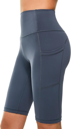 Colanti elastici 3 sferturi pentru sport femei, talie inalta, controlul burtii, buzunar, gri M [4]